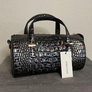 Brahmin Claire Barrel Croco Dusk Melbourne Leather Navy Blue Handbag
